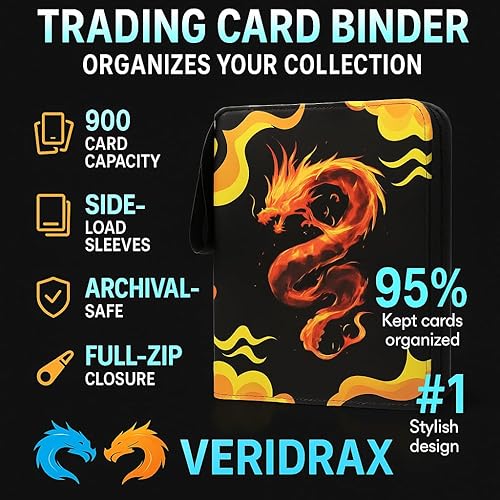 Miniatura 6 de Carpeta de tarjetas  Carpeta de 9 bolsillos para tarjetas coleccionables  Álbum de 900 tarjetas con cremallera con 50 fundas de doble cara, funda de