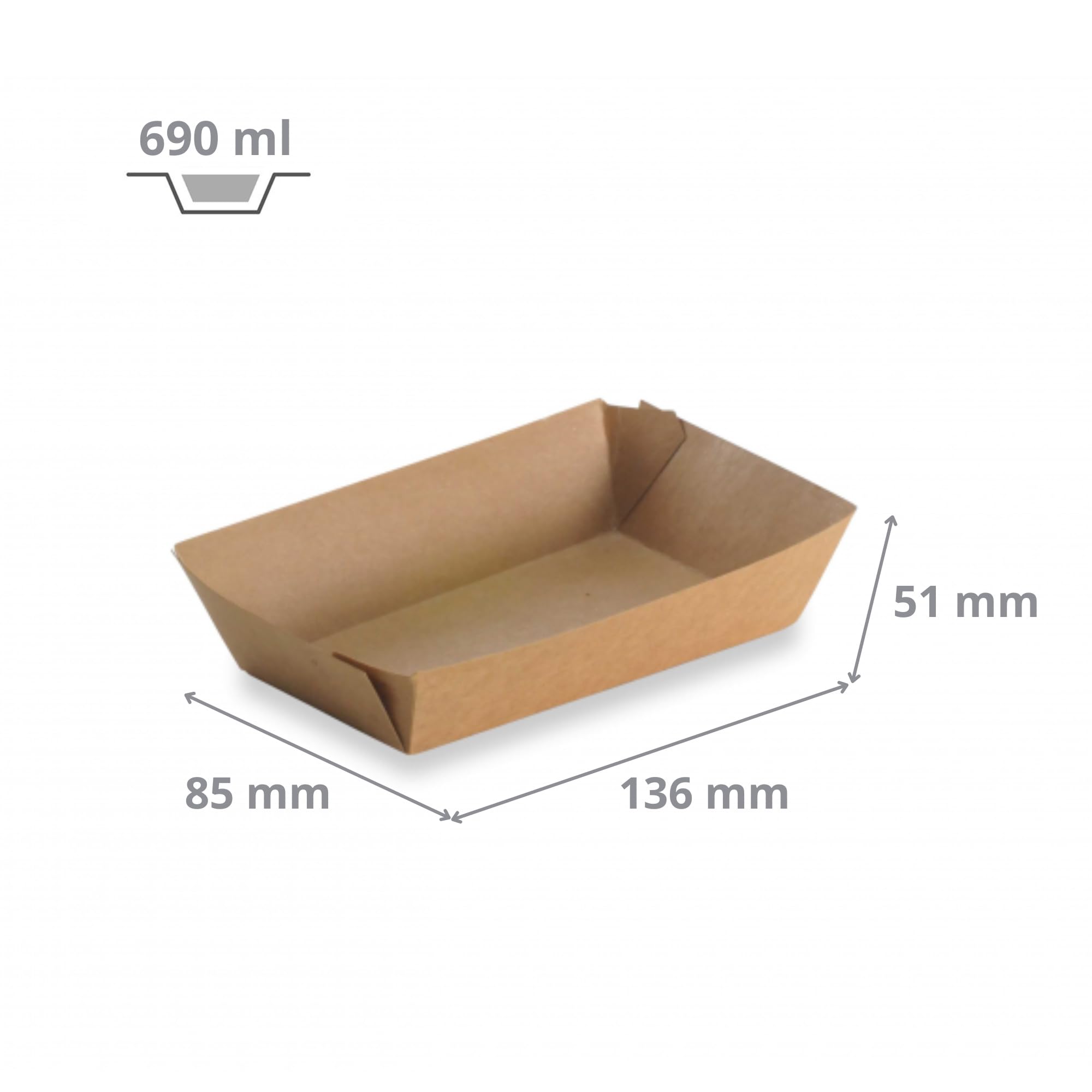 Générique 500 Barquettes à Frites Rectangulaires en Carton Kraft Brun 13,6x8,5x5 cm - Barquettes Bateau Économiques 690 ml pour Restauration Rapide et Événements