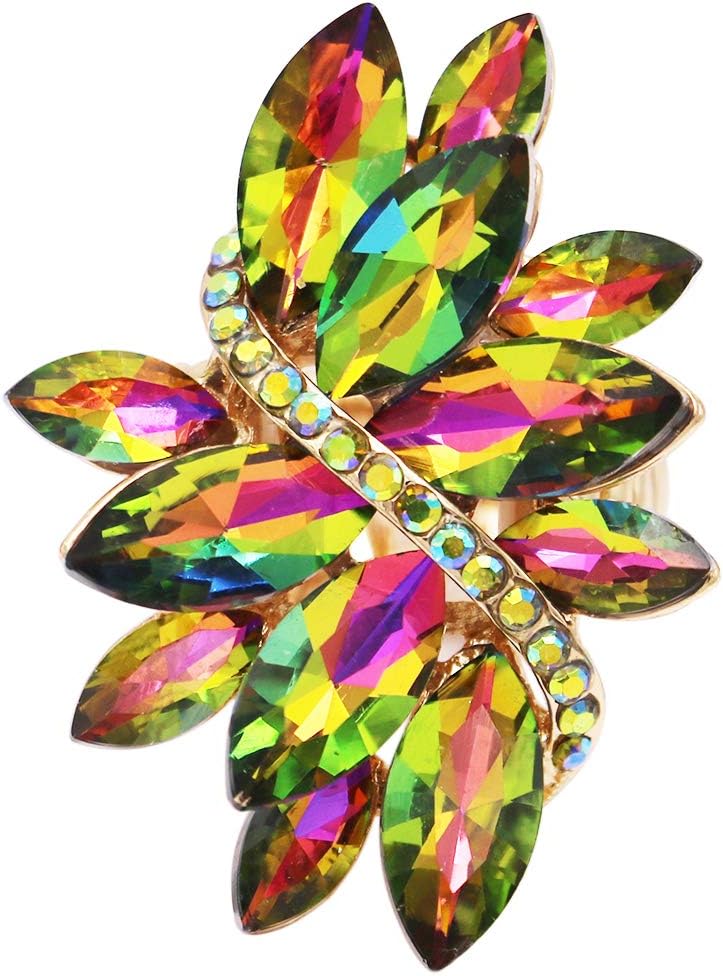 Rosemarie Collections Women's Dazzling Crystal Marquis Leaf Cluster Statement Stretch Cocktail Ring