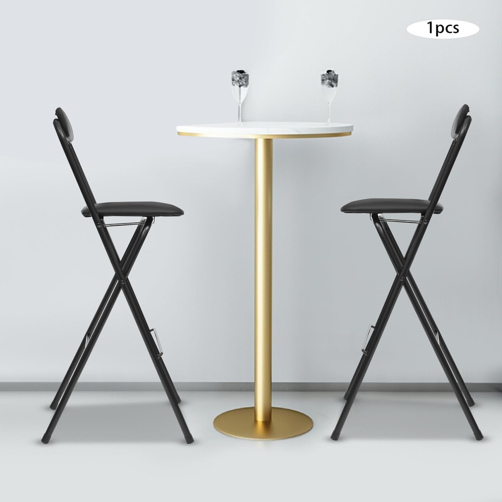 Sgabello da bar, pieghevole con schienale, portata fino a 125 kg, sgabello per balcone, giardino, 42 x 48 x 105 cm (A)