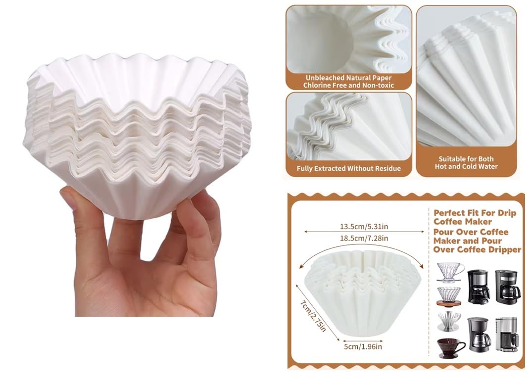Dripper per caffè a forma di V in ceramica con 200 filtri di carta usa e getta bianchi, perfetti per casa e ufficio