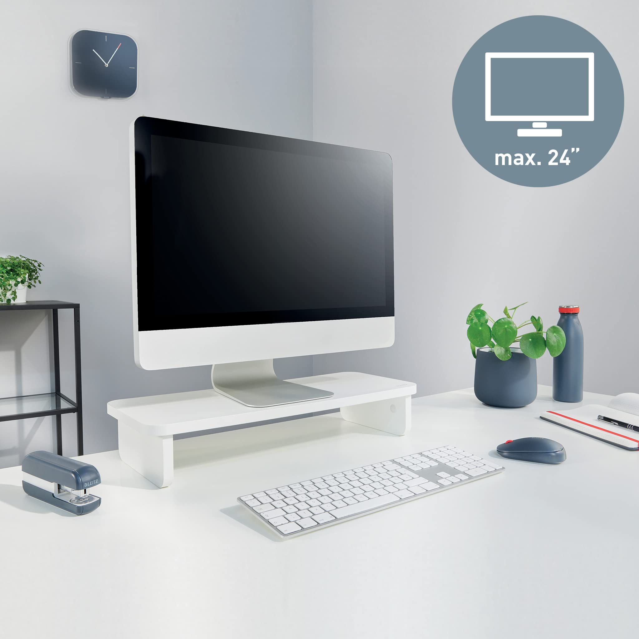 Leitz Desktop Stand Desktops and Laptops, Monitors up to 24 Inches and 20 kg, Additional Space for Keyboard Width 470 mm, Ergo Range, White, 64340001