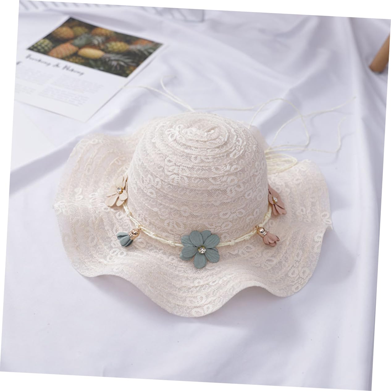 Veemoon Cappello da Sole per Largo Carino Paglia Cappello da Sole per Bambina parà Bianco Cappello da Spiaggia per Cappello per Cappello a Larga bambù