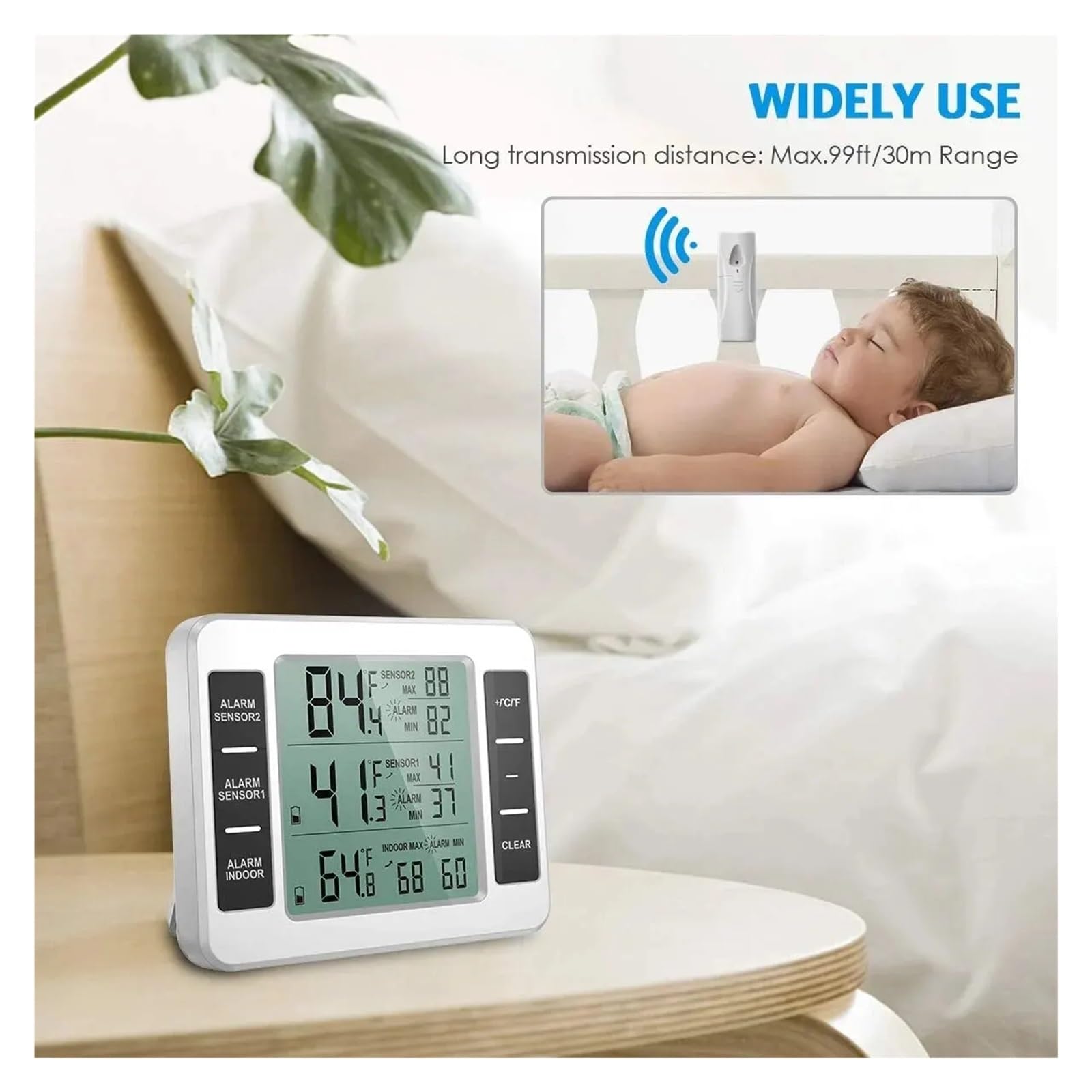 Thermomètre De Réfrigérateur LCD, Alarme Sonore Numérique, Compteur De Réfrigérateur Avec 2 Capteurs De Température, Affichage Min/Max, Intérieur Et Extérieur Moniteur Précis