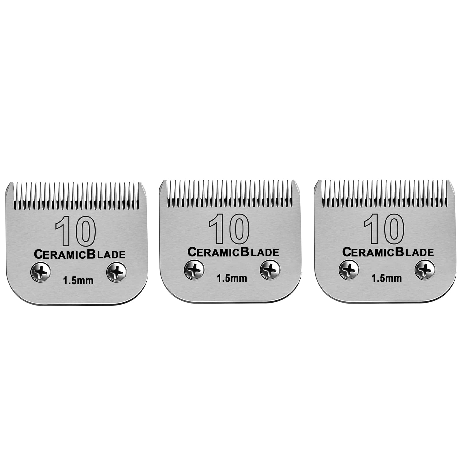 DODAER 3 Pack Detachable Pet Dog Grooming Clipper Ceramic Blade Sets,Compatible with Andis Size 10 Cut Length 1/16"(1.5mm),Compatible with andis/Oster