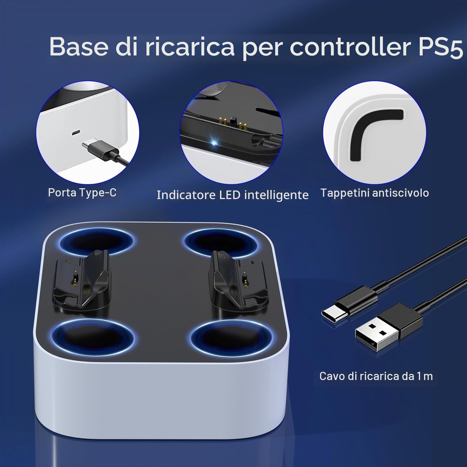 NEWDERY Stazione di ricarica per controller PS5 Dual-Sense Edge & PS5, docking a ricarica rapida, supporto per controller Play-Station 5 Edge & PS5 con indicatori luminosi a LED