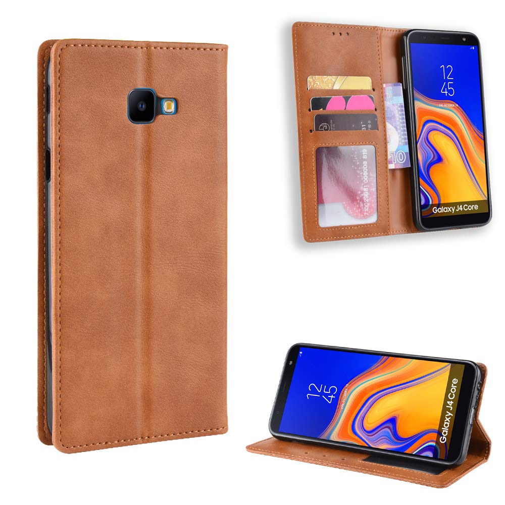 Cover Compatible with Samsung Galaxy J4+ / J4 Plus Case PU Leather Flip Kickstand Wallet Card Slot Magnetic Closure Brown