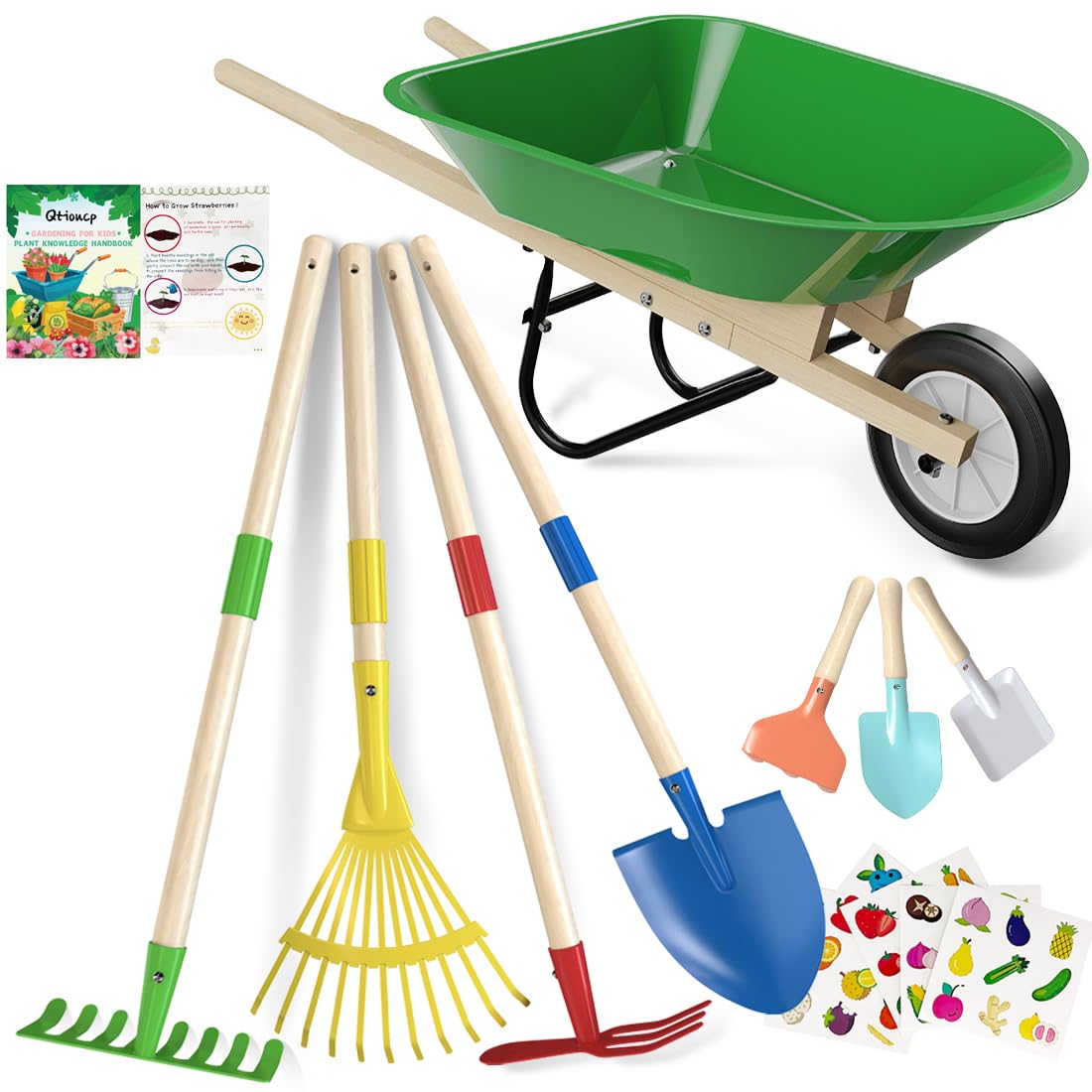 Kids Gardening Tools Set with Wheelbarrow Outdoor Backyard Garden Play for Toddlers Boys Girls 3-8, with Shovel, Rake, Leaf Rake, Easter Birthday Gifts