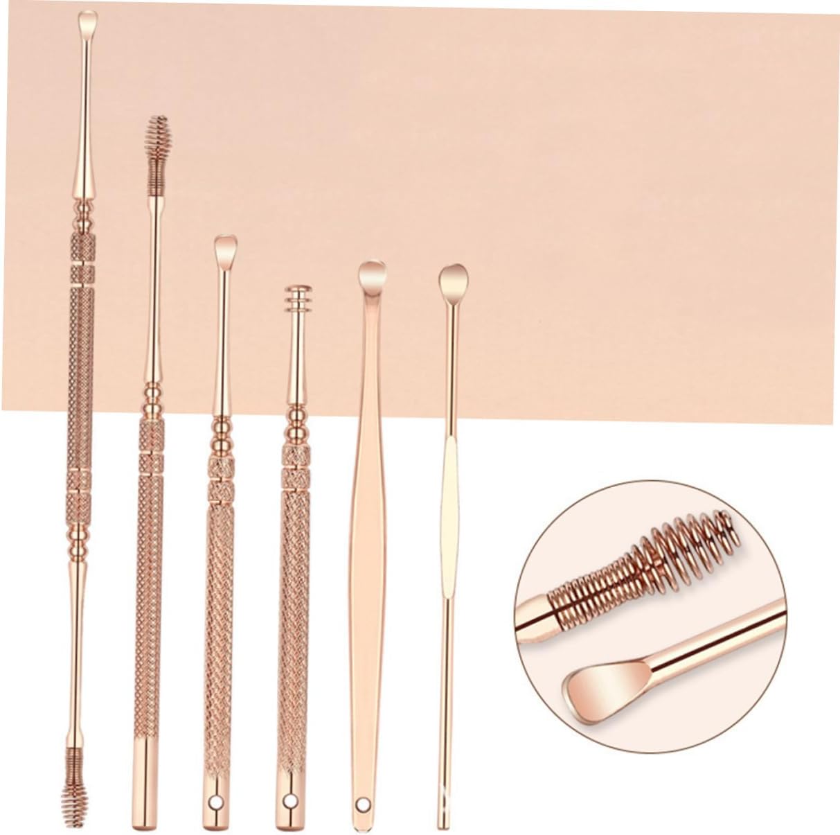 Stainless Steel Rose Gold Ear Wax Cleaner Set 6-Piece Ear Scoop Tool Kit for Effective Earwax Removal Sturdy and Easy to Use Suitable for Adults