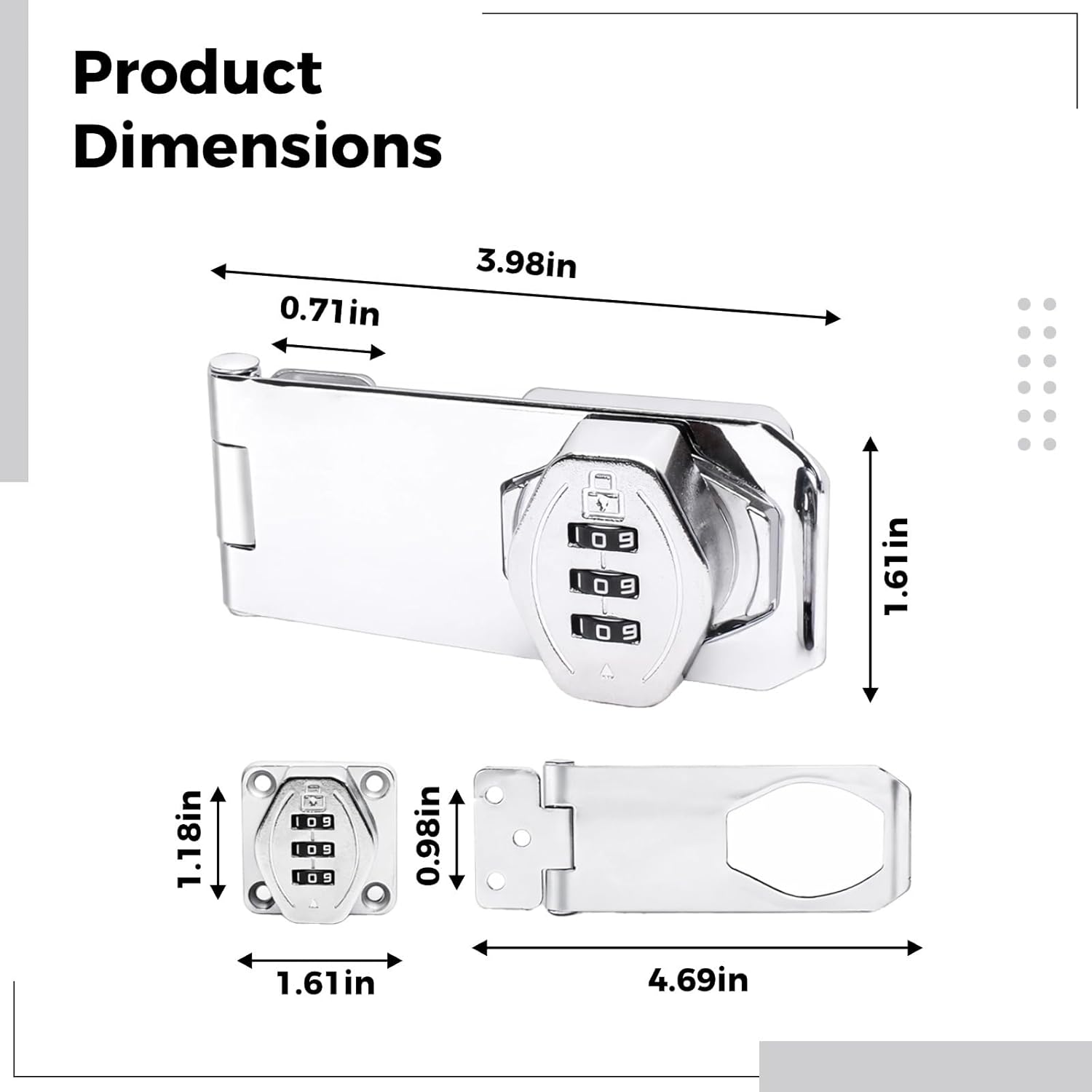 4 In Keyless Combination Lock 2 Pcs, Zinc Alloy Gate Latch Lock For Outdoor Fence, No Drill Drawer Latch For Home Safety