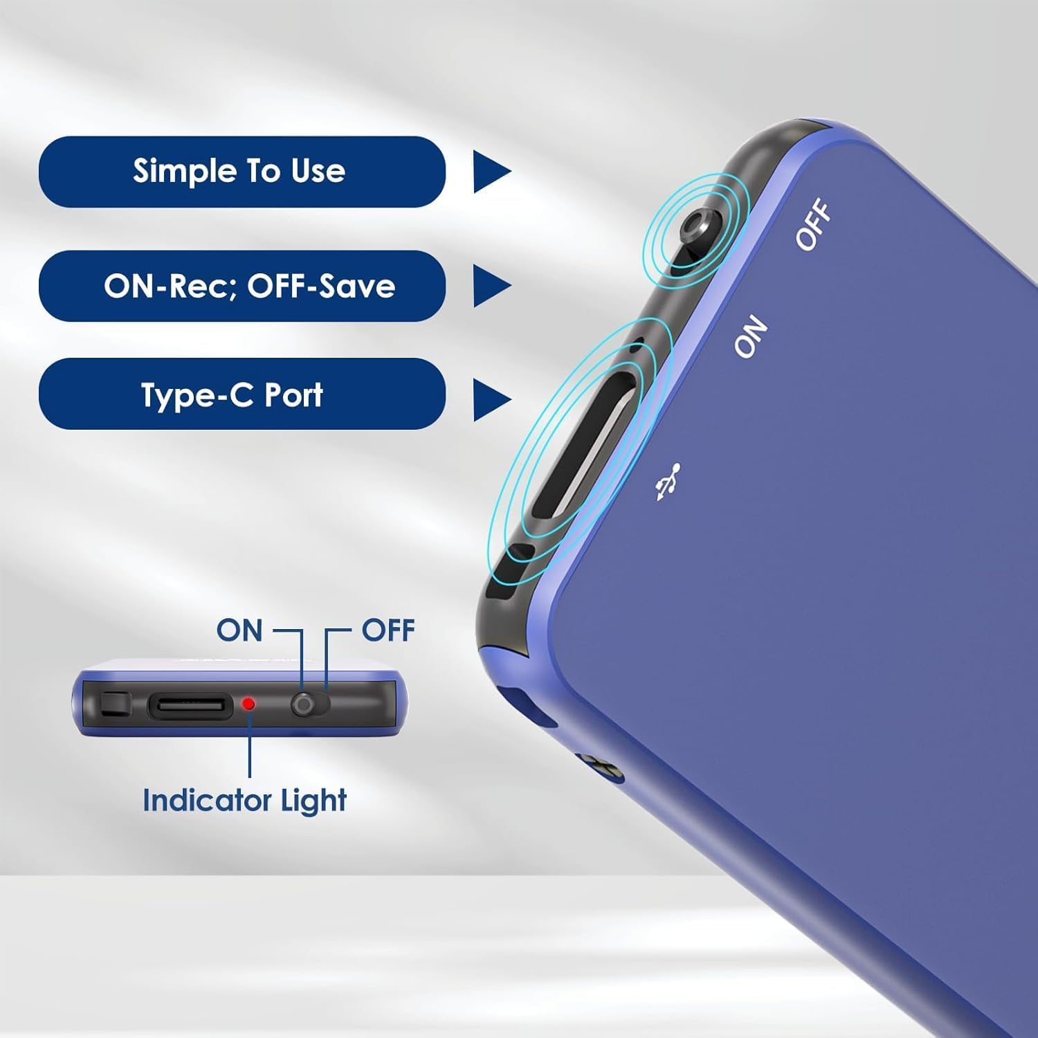 Mini registratore vocale, Vormooi V15-LuckyBlue-32 GB, registrazione chiara