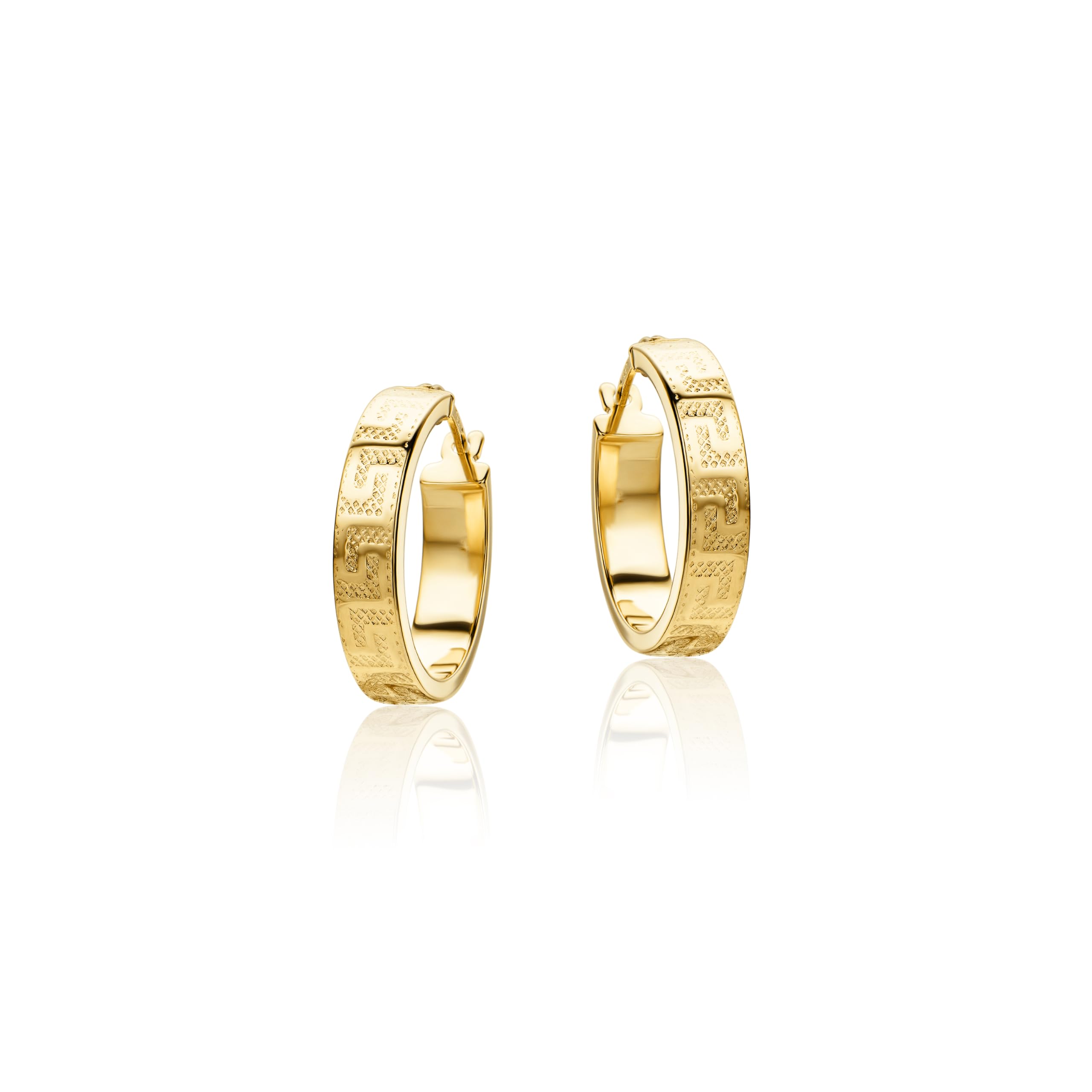 PRINS JEWELS Pendientes de aro pequeños para mujer de oro amarillo 750 de 18 quilates | Pendientes de clave griega Pendientes de oro genuino de Italia