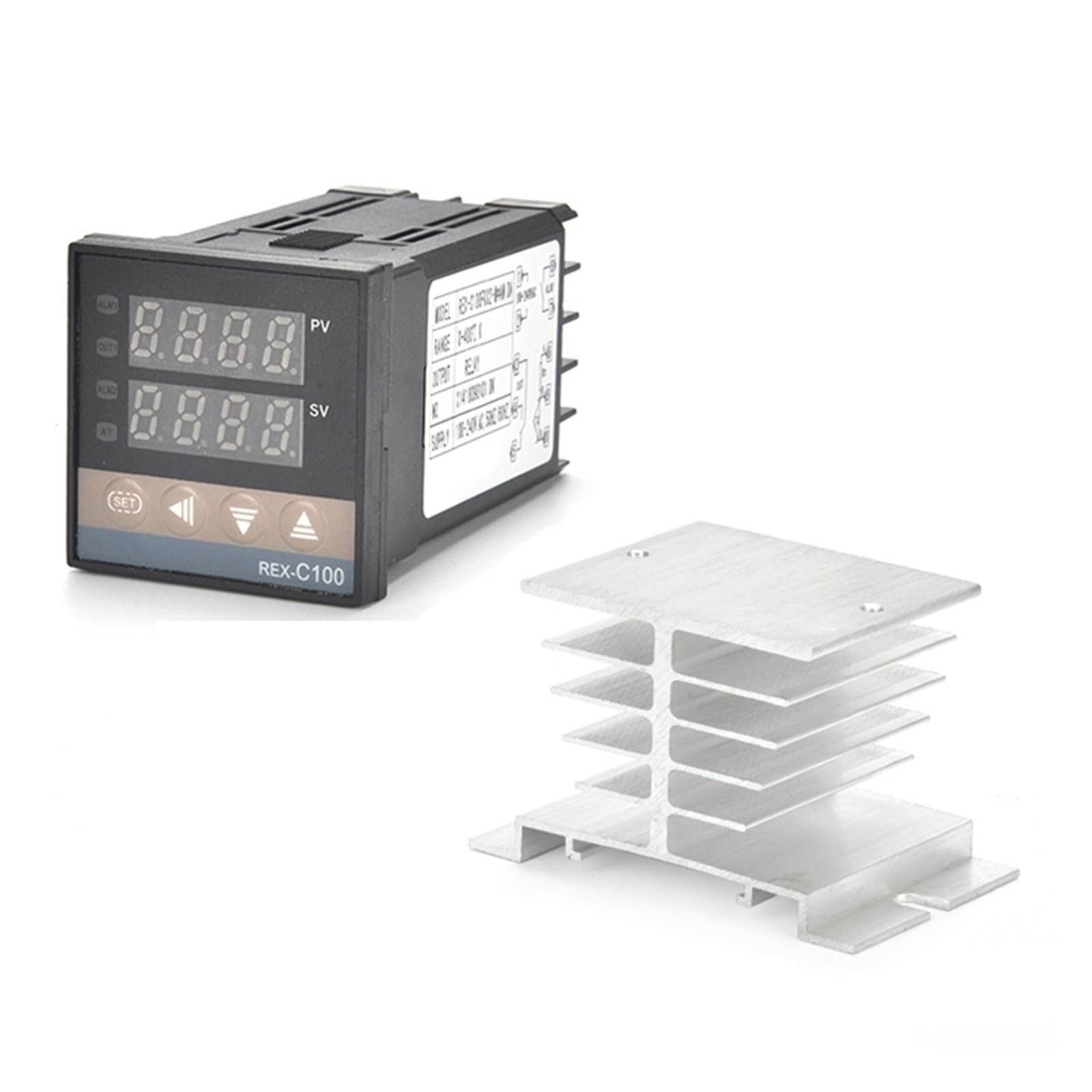 REX-C100 PID Temperature Controller, PT100 Input, SSR Output, 40DA Relay, Aluminum Radiator & 1M Cable 1pc(Set 1)