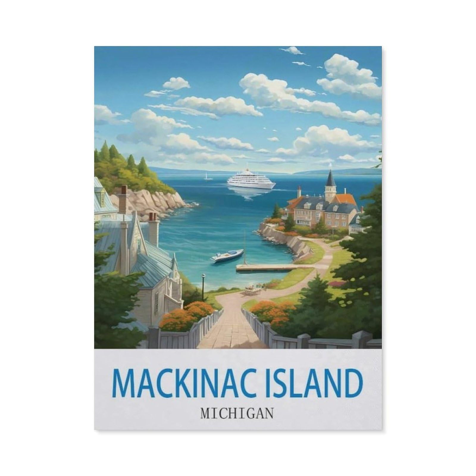 BEAYODKP Diamond Painting Kits for Adults and Kids，Mackinac Island Michigan，Full Drill Round Rhinestone Paint with Diamonds（50 x 60 cm/19.68 x 23.62 inches）-CO66