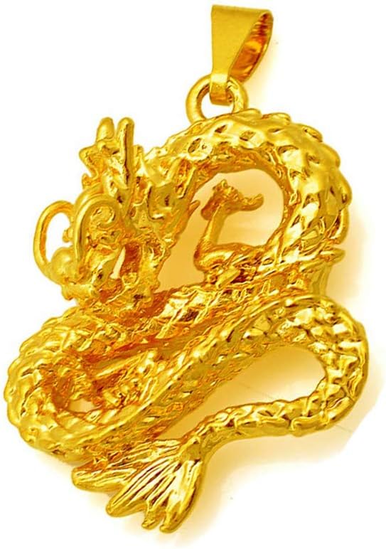 24k Yellow Gold Men's Women's Dragon Pendant And 20" Snake Chain Necklace