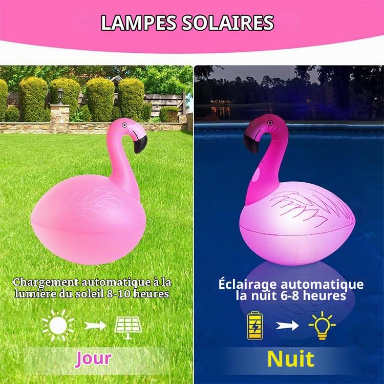 Lanterne Solaire Gonflable Canard pour Flamant, Bassin et Jardin, Lampe LED Flottante IP68, Éclairage Solaire Automatique Décoratif (4, Pink)