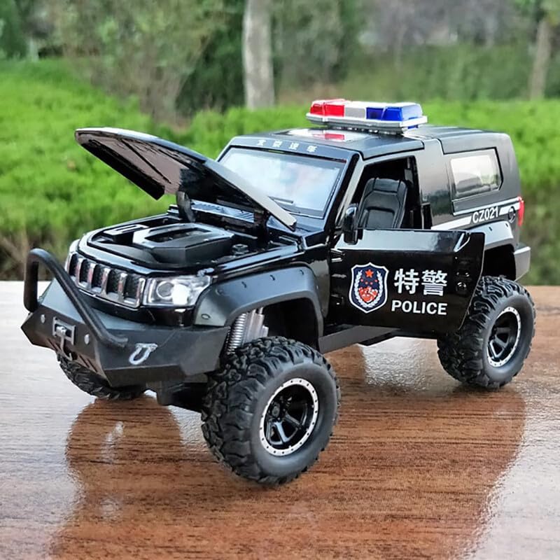 Image of Kids Model 1:32 Police Jeep Die Cast Metal Car Pull Back Action Opening Doors with Realistic Engine Sound Lights Toy Car Boys - (Multicolor)
