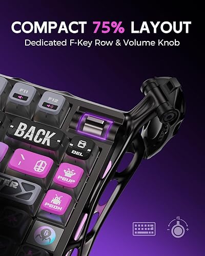 Miniatura 3 de GravaStar Teclado mecánico inalámbrico para juegos Mercury K1 Pro, 75% de diseño RGB personalizado, marco brillante galvanizado, interruptores