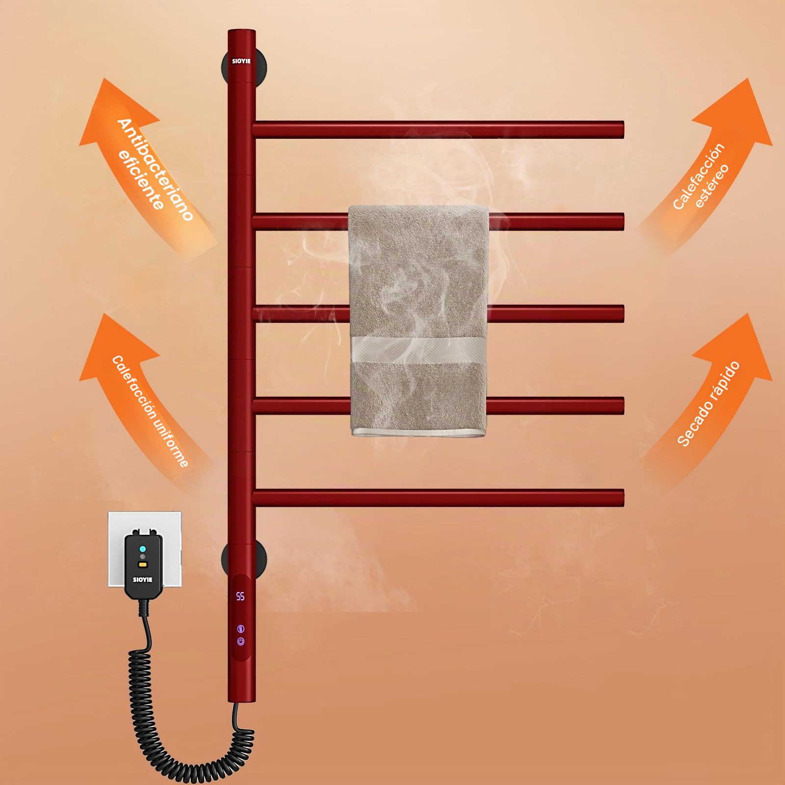 Toallero Electrico Baño, Rotación de 180° Radiador Toallero Electrico, 675x415mm, Secatoallas, Calentador de Toallas, Toallero Baño Radiador, Temperatura Ajustable, Bajo Consumo, Impermeable-Black