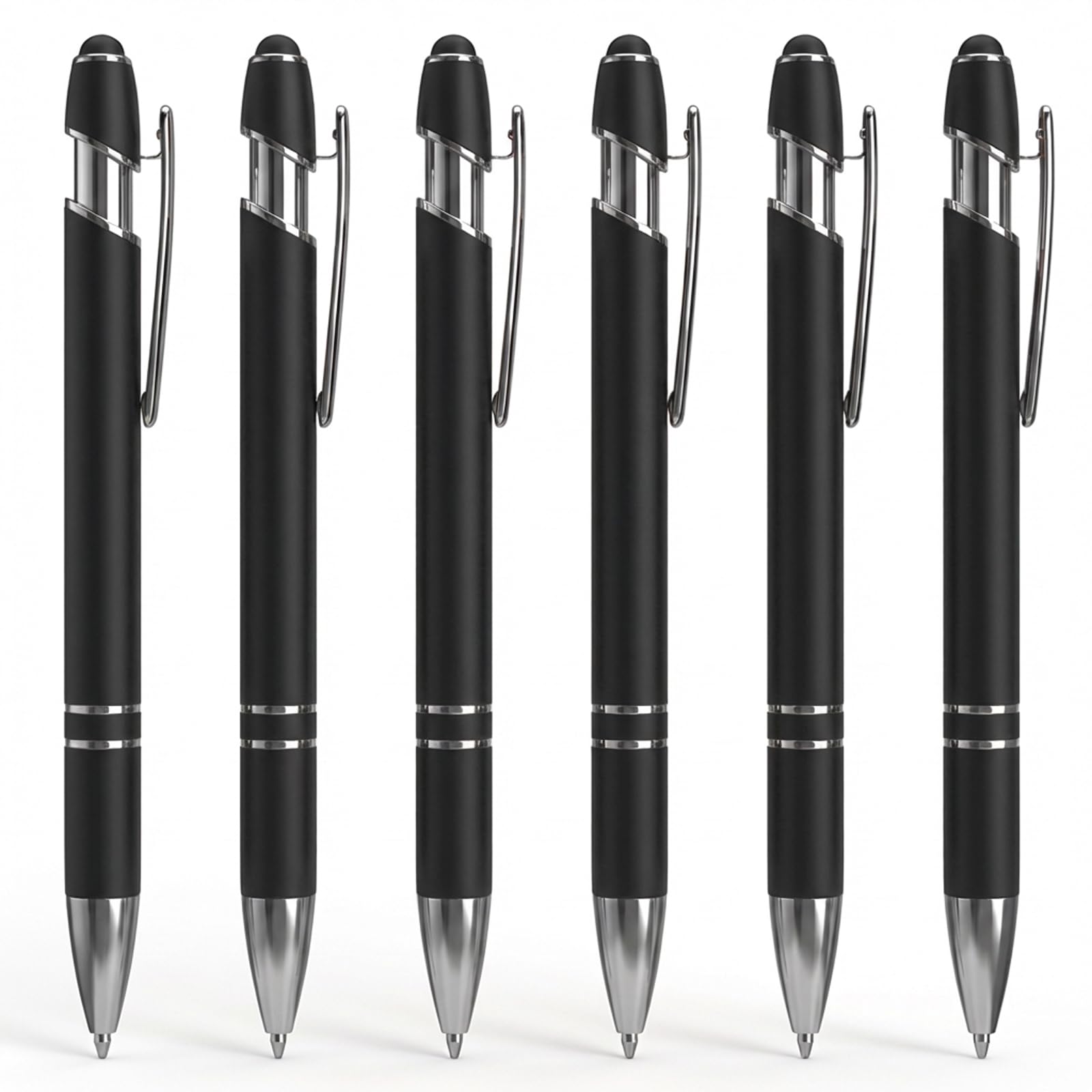 XLIUAX 6 Pack Retractable Ballpoint Pens with Stylus, 2-in-1 Stylus Metal Pen for Touch Screens, 1.0mm Black Ink(Black)