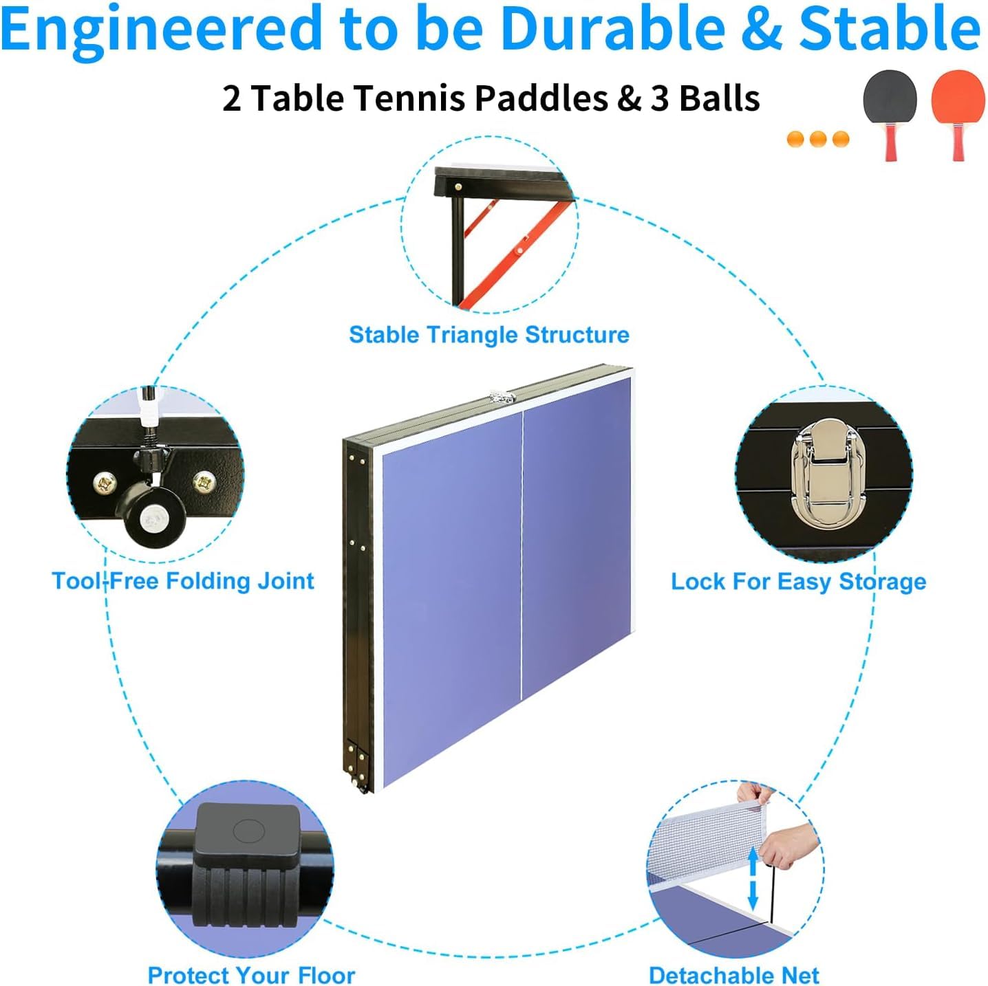 Portable Ping Pong Table 4.5FT/6FT Foldable Compact Space-Saving Design, Multi-Use Table Tennis Table for Adults Indoor/Outdoor Game - 5