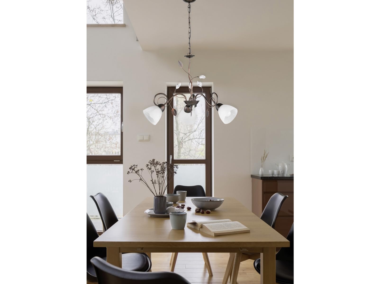 Trio Leuchten 110700328 Traditio a + + to e, Lampadario, Metallo, E14, antico ruggine, 70 x 70 x 150 cm