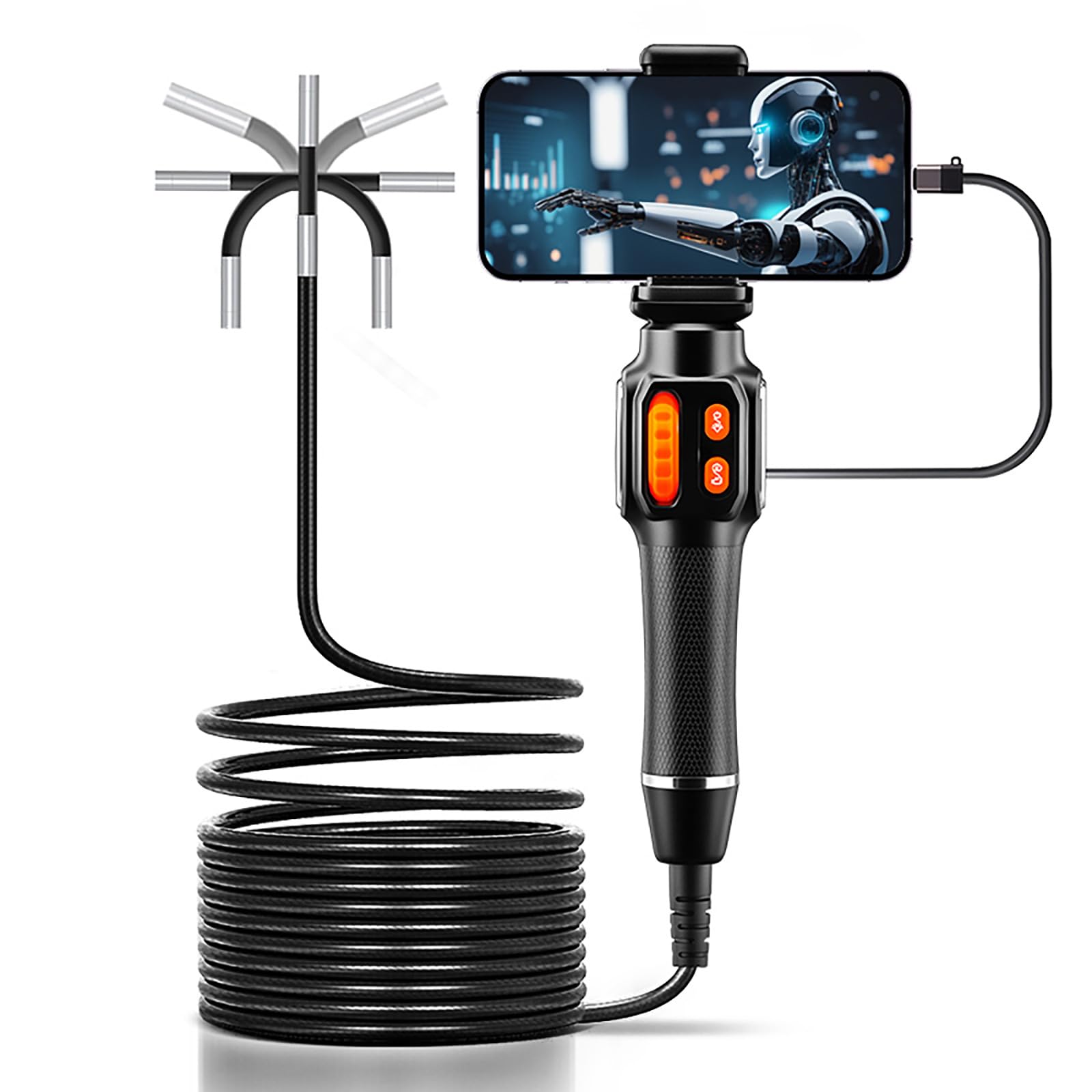 Pxzh 1M Flexible Two Way Endoscope 180 Degree Bendable Probe For Hvac Pipe Wall Examination Portable Borescope For Mechanics
