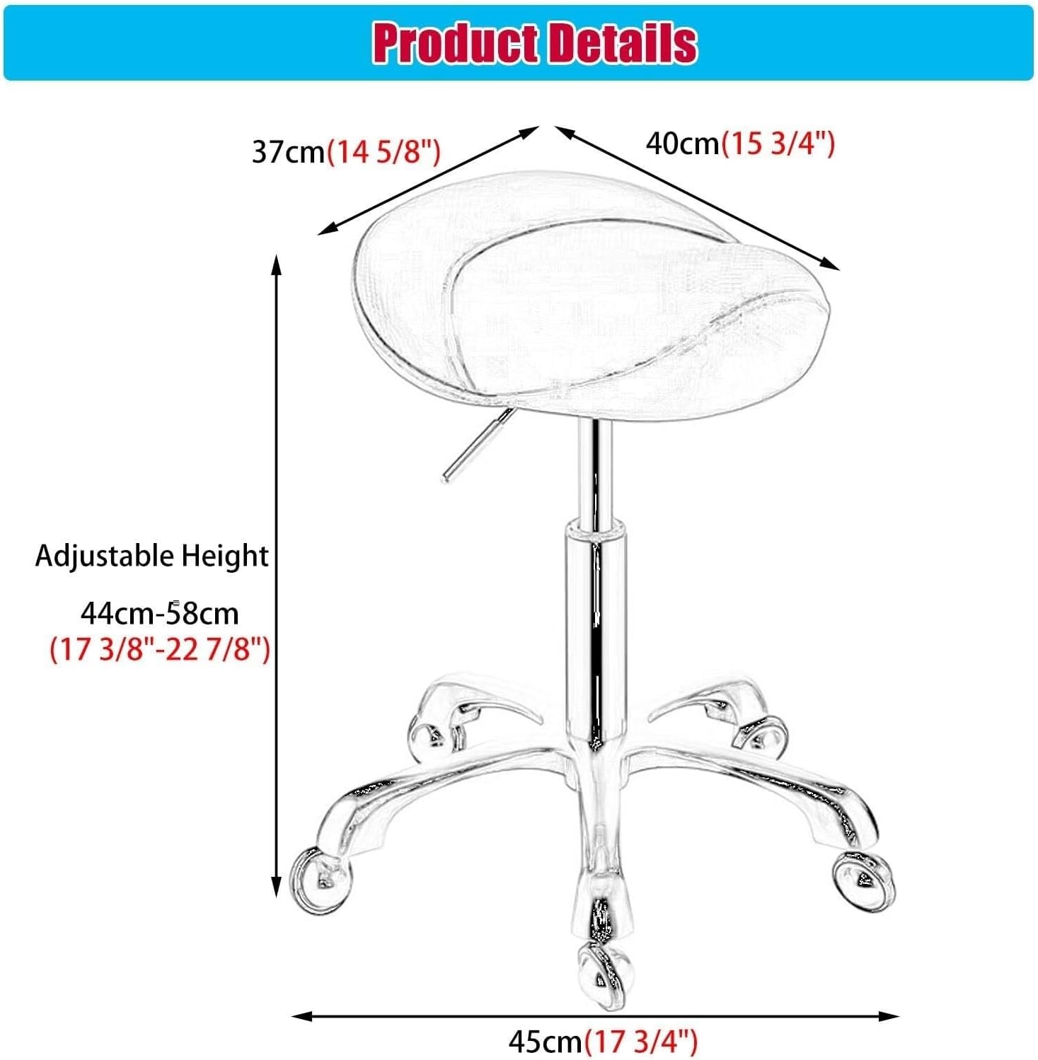 Dental Hygienist Hydraulic Saddle Chair, Home Office Lab Drafting Adjustable Rolling Stool Chair, Leather Comfort Beauty Seat, Easy to Install Star of Light(Black)