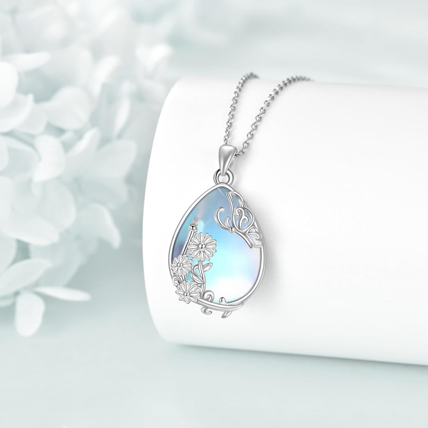 YAFEINI 925 Sterling Silver Moonstone Necklace Filigree Teardrop Pendant Necklace Jewelry for Women Girls - Image 3