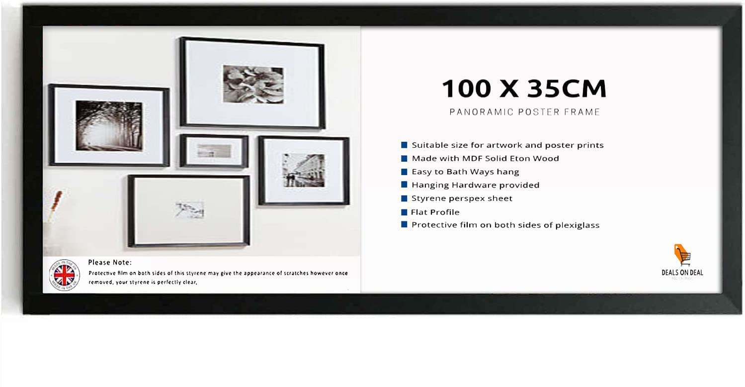 DEALS ON DEAL Panoramic Picture Frame 100cm x 35cm Picture Frames Photo Frames Poster Frame Portrait & Landscape Poster, Photo, Art or Print Frame Ideal for Home or Office Decor (Black)