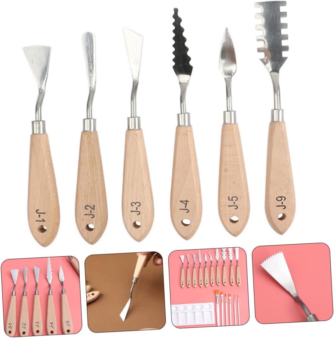 Beginner's Essential Oil Painting Tools 6pcs Stainless Steel Palette Knives Ergonomic Handle