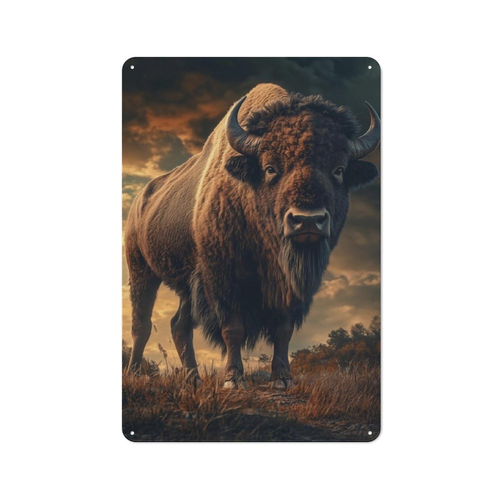Junmoney Bison’s Stance Metal Plaque 30X20cm With For Garage Wall, Retro Decor, For Themed Interiors In Garages And Workshops