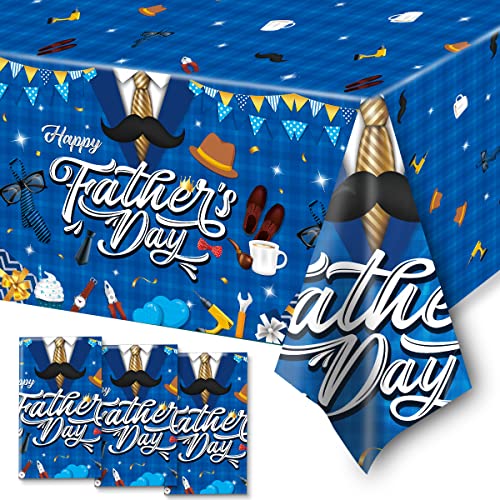 CMUSKO Fathers Day Decorations-3pcs Happy Father Day Tablecloths Rectangle Plastic Best Dad Party Table Cover for Fathers Day Party Dinner Decoration (Tablecloth)
