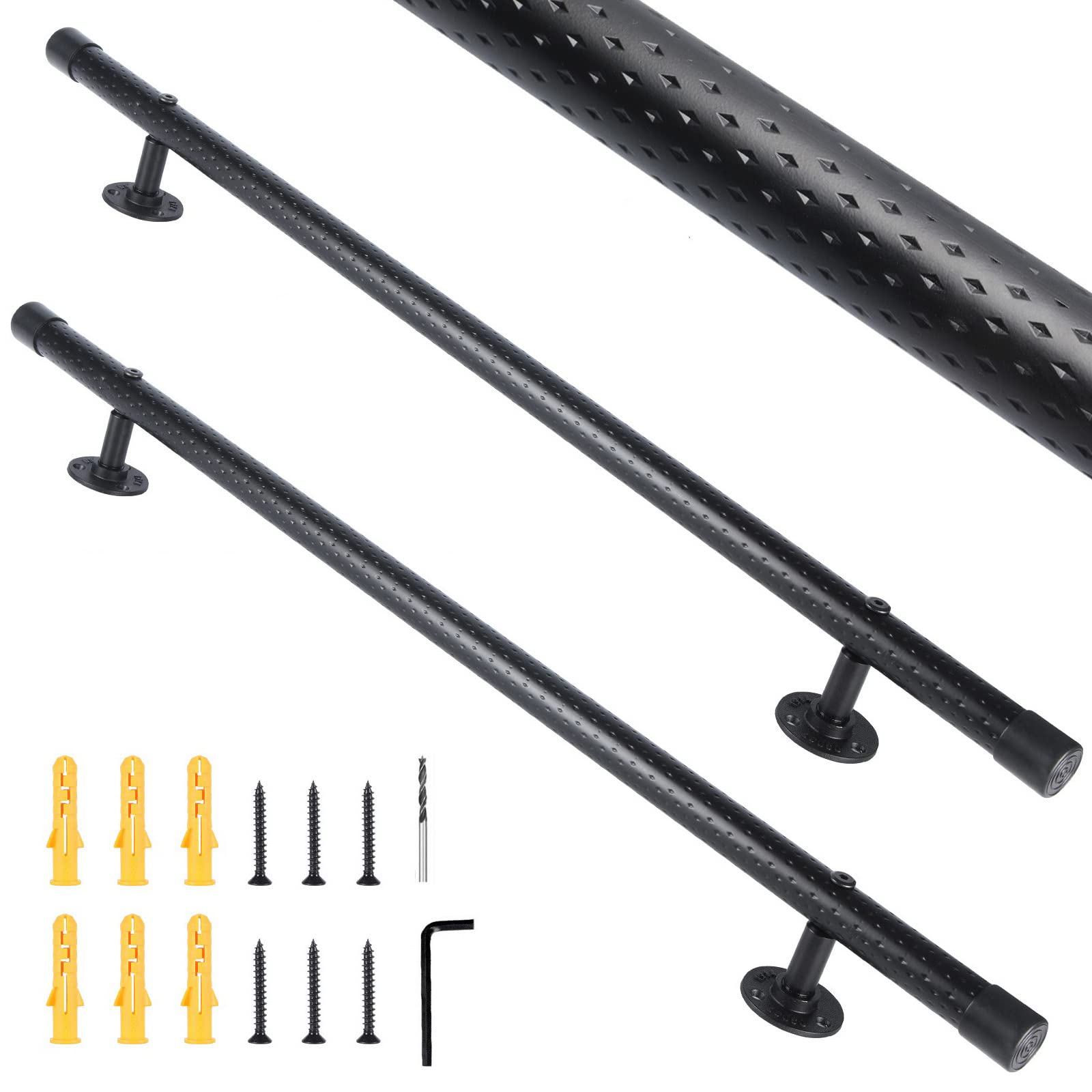 6.5ft Metal handrail Pipe Stair Balustrade Non-Slip Pattern Moisture-Proof and Rust-Proof Wall Installation Hand Balustrade Outdoor Indoor Stair Porch