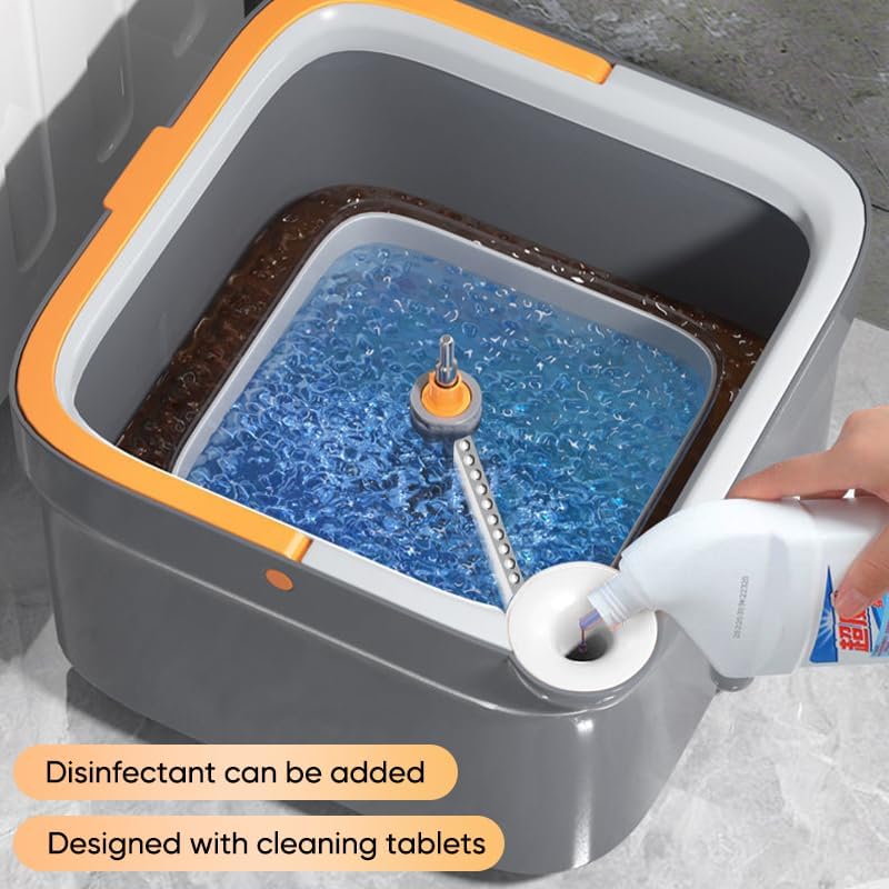 Spin Mop and Bucket Set with Replaceable Microfiber Mop Pads,Spin Mop,Self Wringing 360° Rotating Square Mop Head for Hardwood Tile Marble Floors (Replace Cloth * 4)