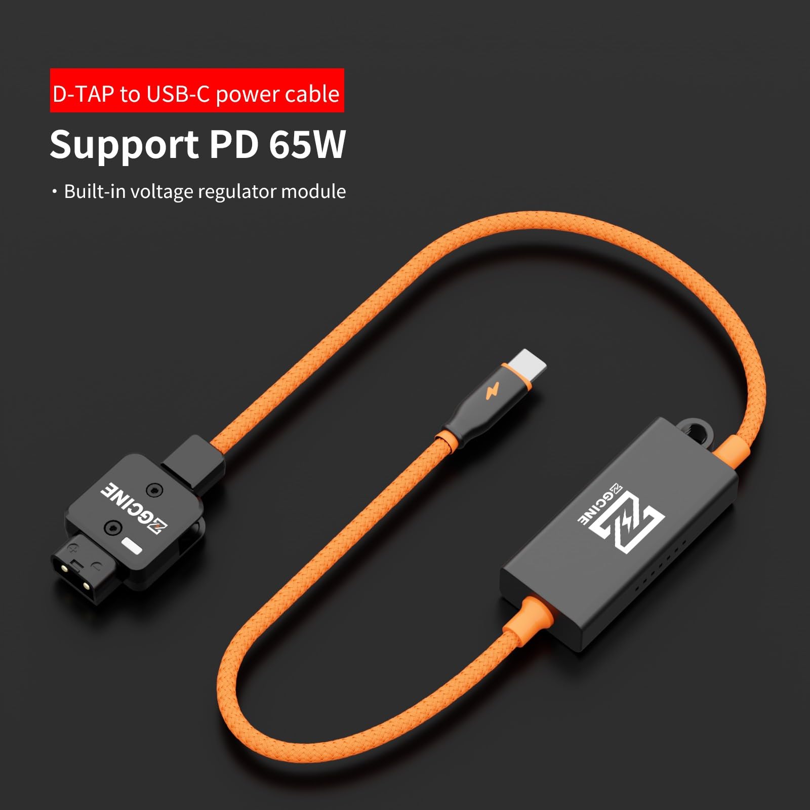 ZGCINE DT-PD 20 D-TAP naar USB-C PD Bidirectionele oplaadkabel | 65W snelle lading voor V-mount-accu, spiegelloze camera, telefoon | 180 ° draaibare D-Tap, nylon gevlochten