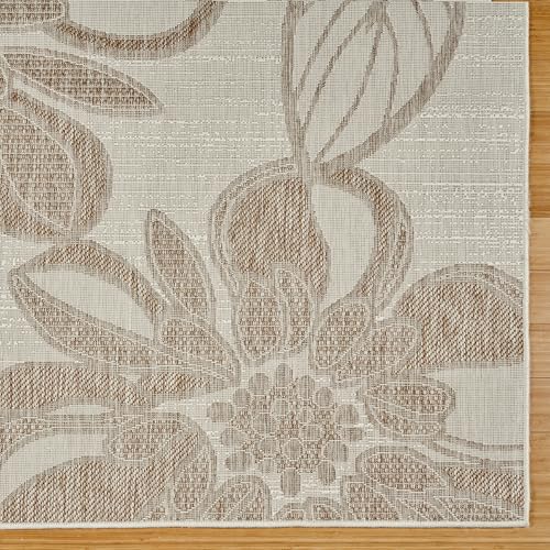Gertmenian Indoor Outdoor Casual Area Rug - 5x7 Standard, Fade Resistant, Ideal for High Traffic in Living Room, Bedroom, Patio - Woodbury Floral, Beige, 28821