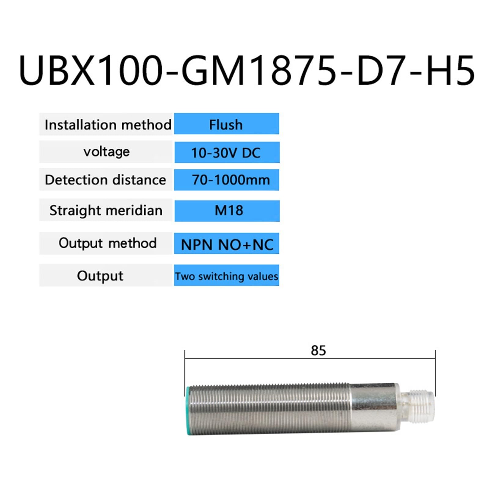 Ultraschall-Füllstandssensor, Sn: 1000 mm, 10–30 V DC, Näherungssensor, Ultraschall-Erkennungssensor(Sn1000mm 2NPN)