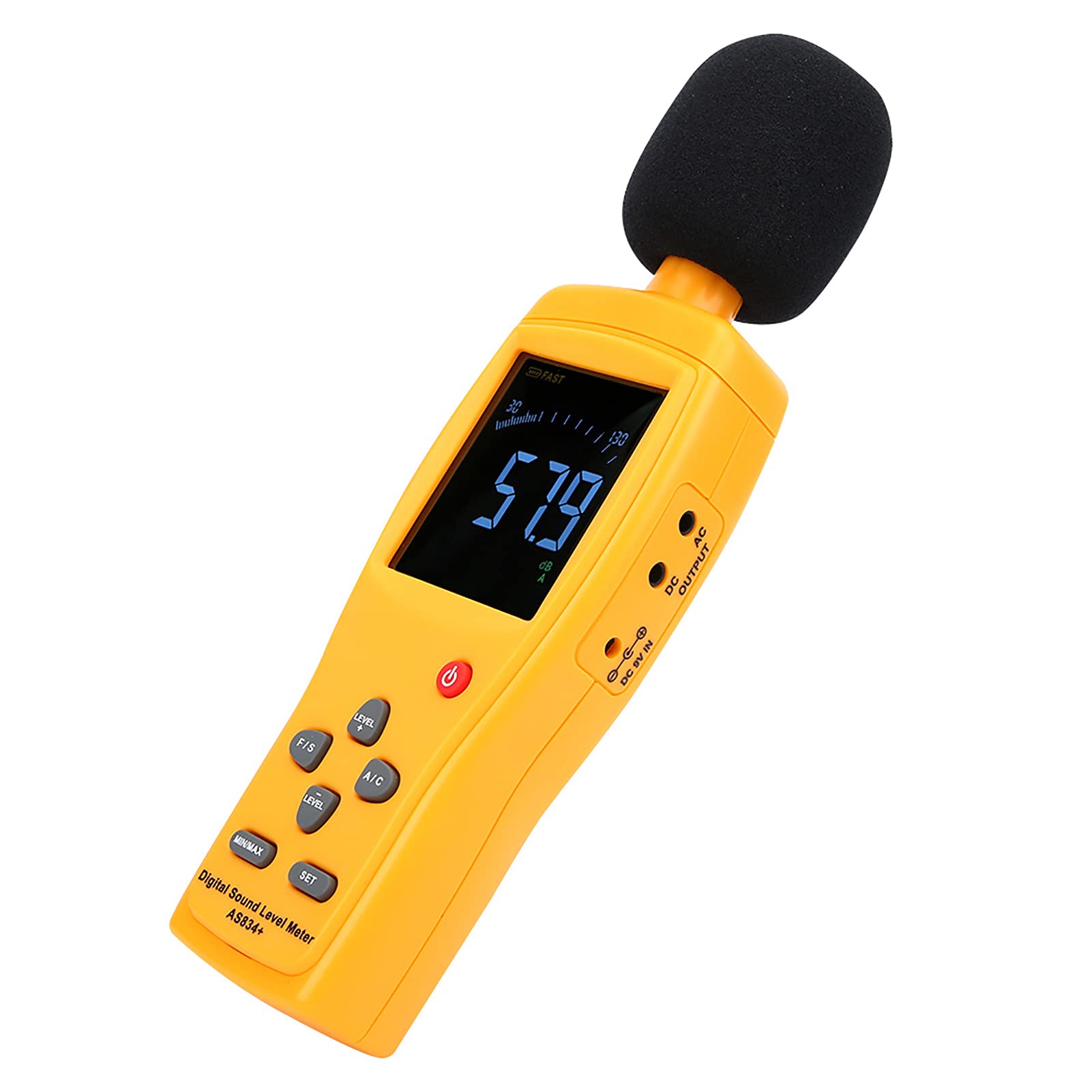 Fonometro industriale SustVita AS834+ con portata 30-130 dBA e precisione ± 1,5 dB, fonometro digitale con ponderazione temporale lenta e veloce per analisi di laboratorio