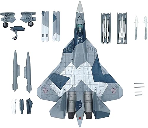 Miniatura 5 de MERIGLARE Modelo de aleación fundida a presión 1100 SU57 Avión de simulación de combate con soporte de avión adorno para bar, sala de estar, estante