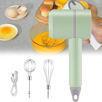 Jukkre 3-in-1 Wireless Electric Hand Mixer, 3-Speed USB Rechargeable Hand Blender for Baby Food, Portable Electric Whisk Cordless Mini Handheld Mixer for Egg Beater, Cake, Baking & Cooking || Multi