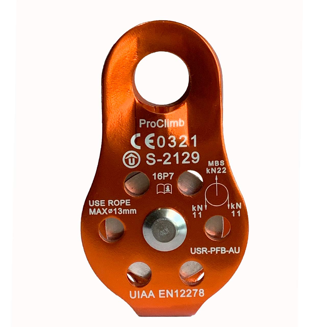 ProClimb 22 kN CE/UIAA Certified Micro Fixed Single Sheave Pulley Slack Tender for Hitch Tending (Orange)