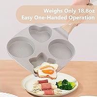 Vista 6 de 4 Cup Egg Frying Pan, Easy Breakfast Egg Pancake Burger Cooker, Aluminium Alloy Nonstick Frying Pot with Portable Wood Handle for Gas Stove &