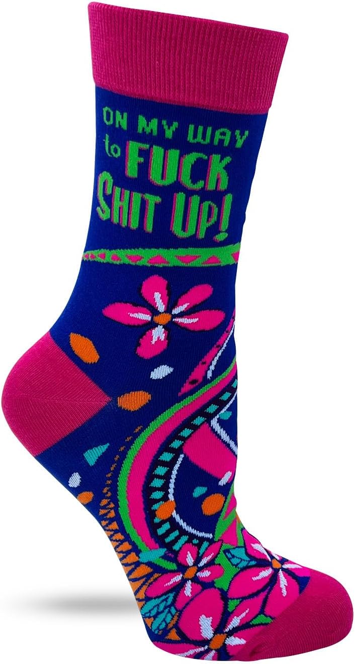 Fabdaz On My Way to F-ck Sh-t Up Funny Women's Novelty Crew Socks - Sassy Floral Design, Bold Statement Gift for Women, One Size Fits Most - Image 2