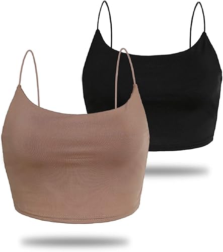 Amilia - Camiseta básica de tirantes delgados para mujer (doble capa)