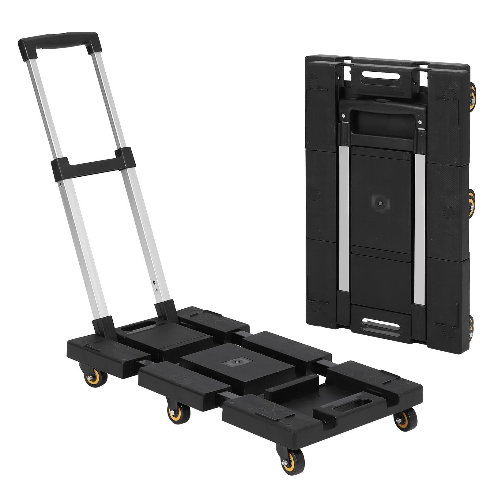 Garvee Carretilla de mano plegable, capacidad de carga de 80 kg, camión de saco resistente con base de acero y mango ajustable, carrito plegable multiusos con ruedas para mudanzas, compras, viajes