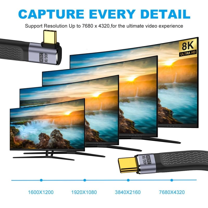 Miniatura 7 de CY Cable USB4.0 240W de alimentación tipo C USB-C USB4 macho a macho USB4 izquierda derecha en ángulo 40Gbps 100W 8K plano delgado FPC cable de