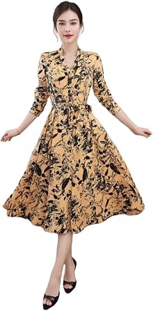 Womens Floral Printed V Neck Polo Shirt Dress Tie Waist Dress