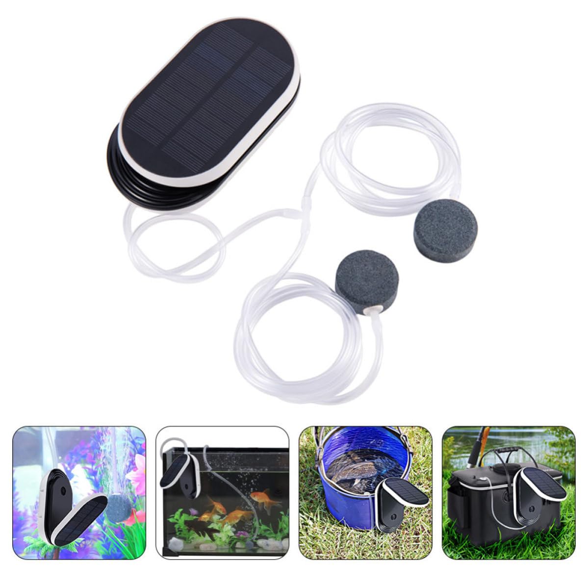 OSALADI Bomba de Oxigenación Solar para Estanques Panel Solar 5v y Batería de 3600mah, Herramienta Portátil de Plástico para Oxigenar Peces Ornamentales en Jardín