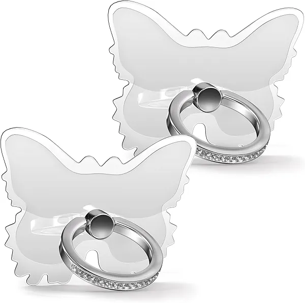 Finger Ring Stands Set Cellphone Ring Holder Transparent Phone Holder 360° Rotation Ring Stand Clear Cell Phone Kickstand Compatible with Most of Phones, Tablets, 2 Pack of Butterfly Silver